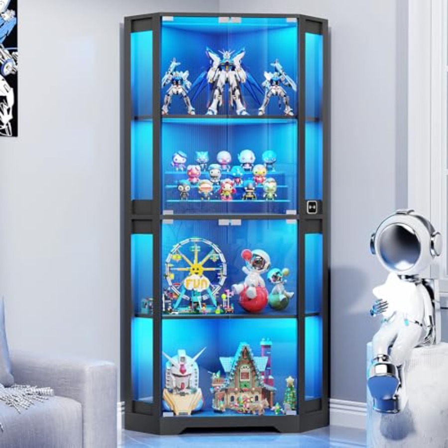 Lighting - Lighted Corner Display Cabinet with Glass