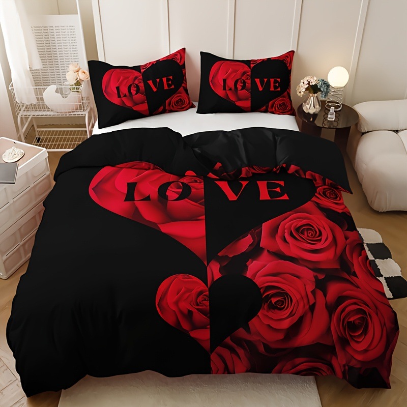 Duvet Cover Sets With Zipper - Red Rose Duvet Cover Set King