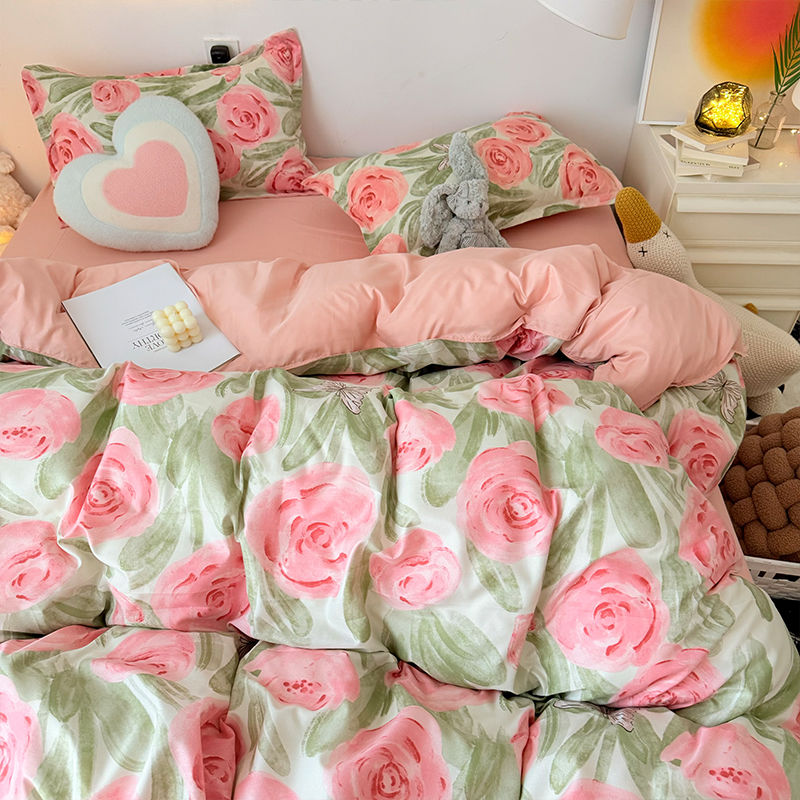 Duvet Cover Sets With Zipper - Pink Rose Duvet Cover Set with