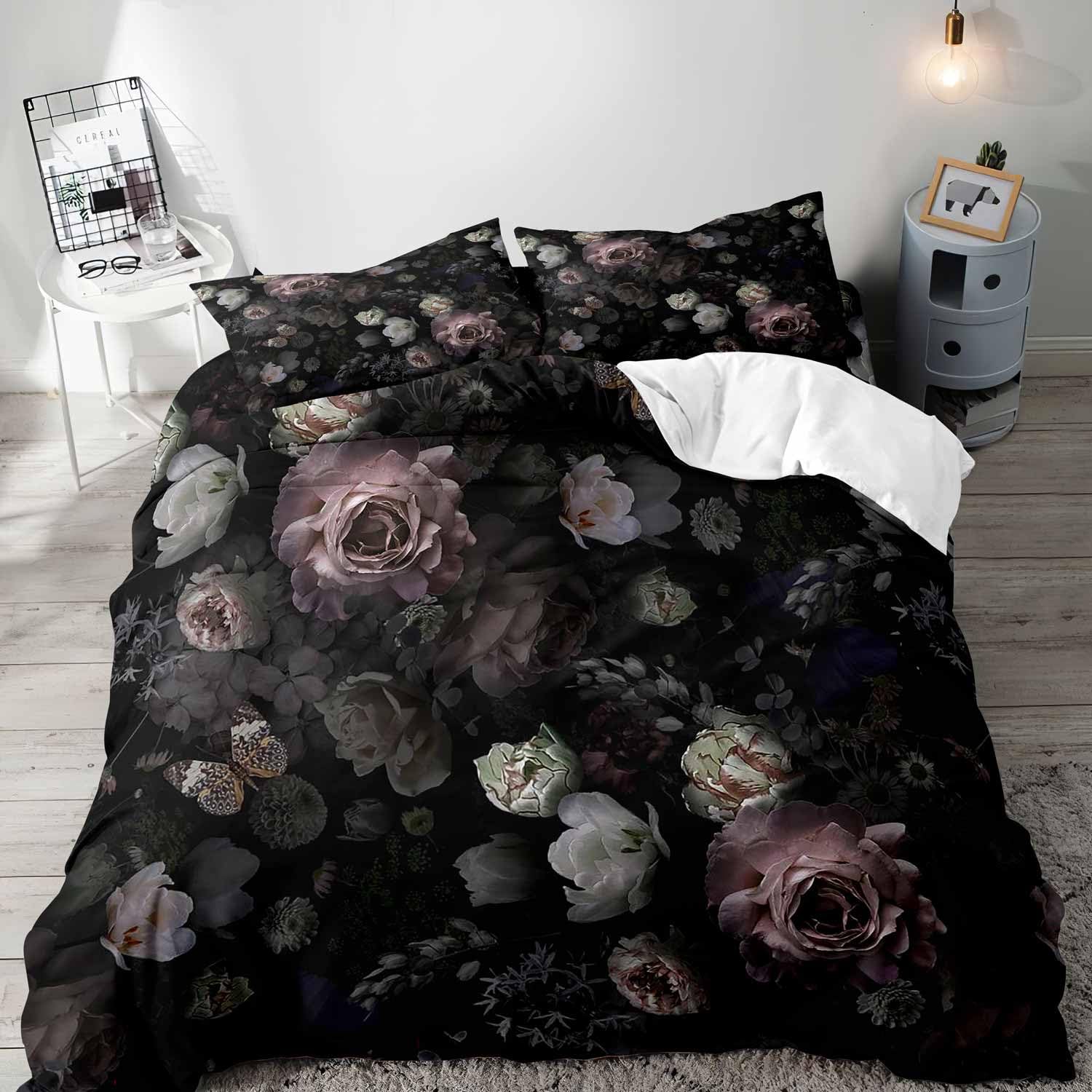Black Floral Duvet Cover Queen - Aesthetic Floral Duvet Cover recension och pris