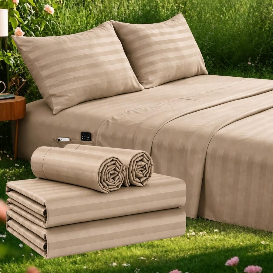 Striped Cooling Sheets Set Kin - Fitted Bed Sheets Deep Pocket recension och pris