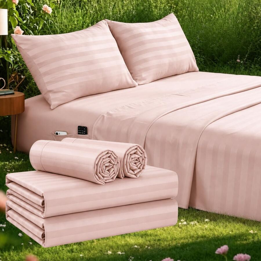 Striped Cooling Sheets Set Kin - Fitted Bed Sheets Deep Pocket recension och pris