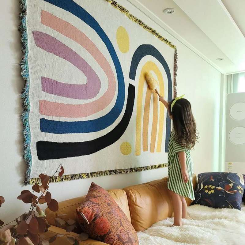 Textile City Abstract Rainbow  - Boho Throw Blanket Fringe recension och pris
