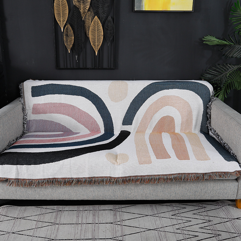 Textile City Abstract Rainbow  - Boho Throw Blanket Fringe recension och pris