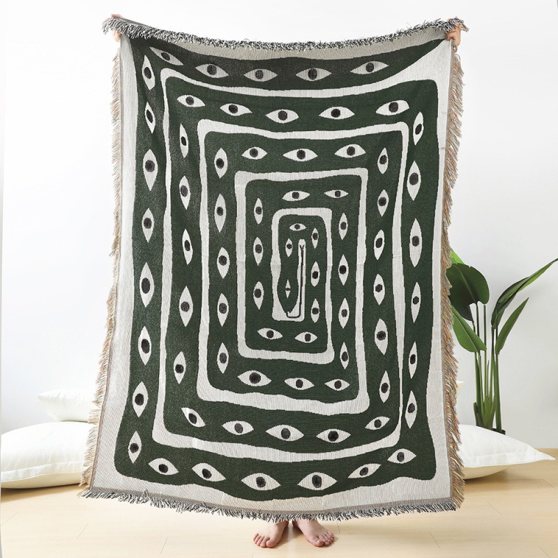 Green White Evil Eye Jacquard  - Boho Throw Blanket Fringe recension och pris