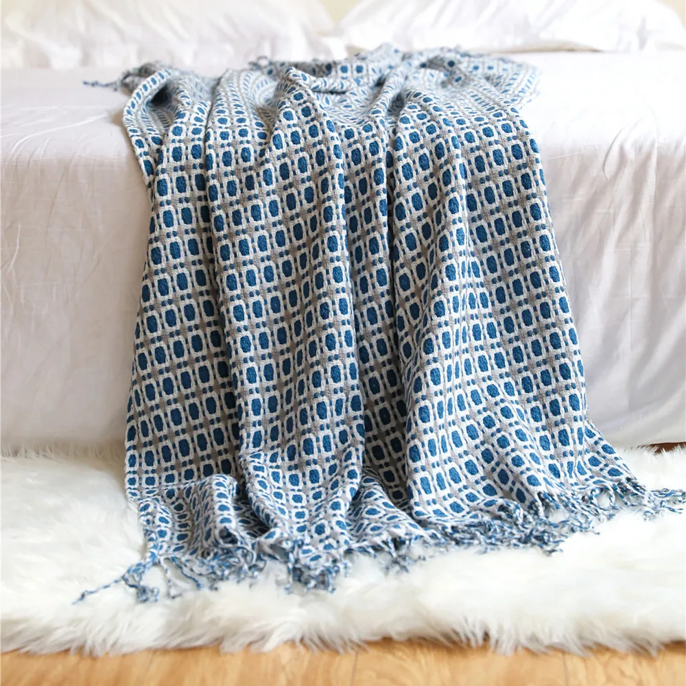 Geometric Grid Jacquard Woven  - Boho Throw Blanket Fringe recension och pris