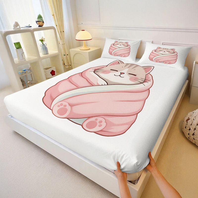 Cute Cat Print Fitted Sheet Se - Fitted Bed Sheets Deep Pocket recension och pris