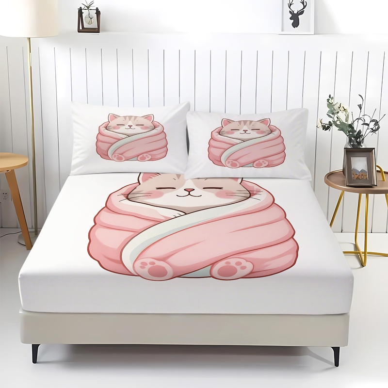 Cute Cat Print Fitted Sheet Se - Fitted Bed Sheets Deep Pocket recension och pris
