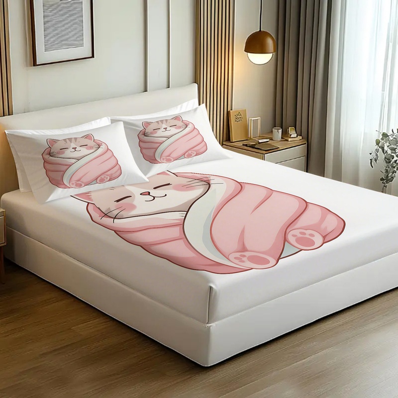 Cute Cat Print Fitted Sheet Se - Fitted Bed Sheets Deep Pocket recension och pris