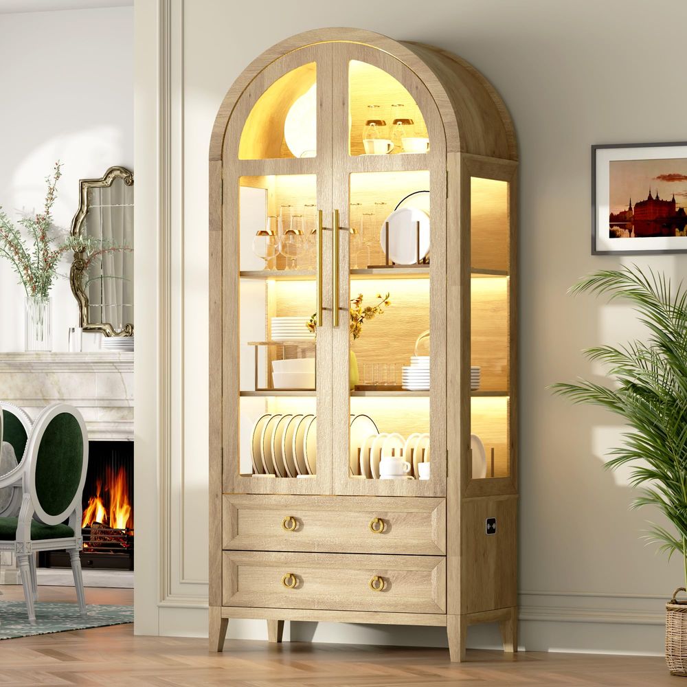 71 Arched Curio Cabinet with G - Lighting recension och pris
