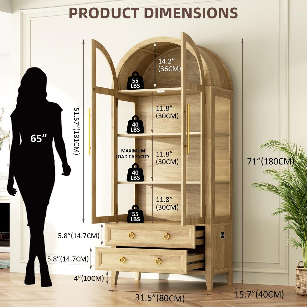 71 Arched Curio Cabinet with G - Lighting recension och pris