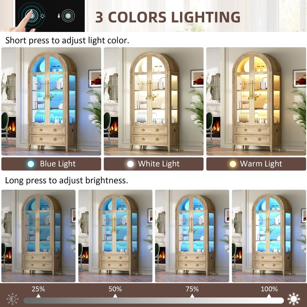 71 Arched Curio Cabinet with G - Lighting recension och pris