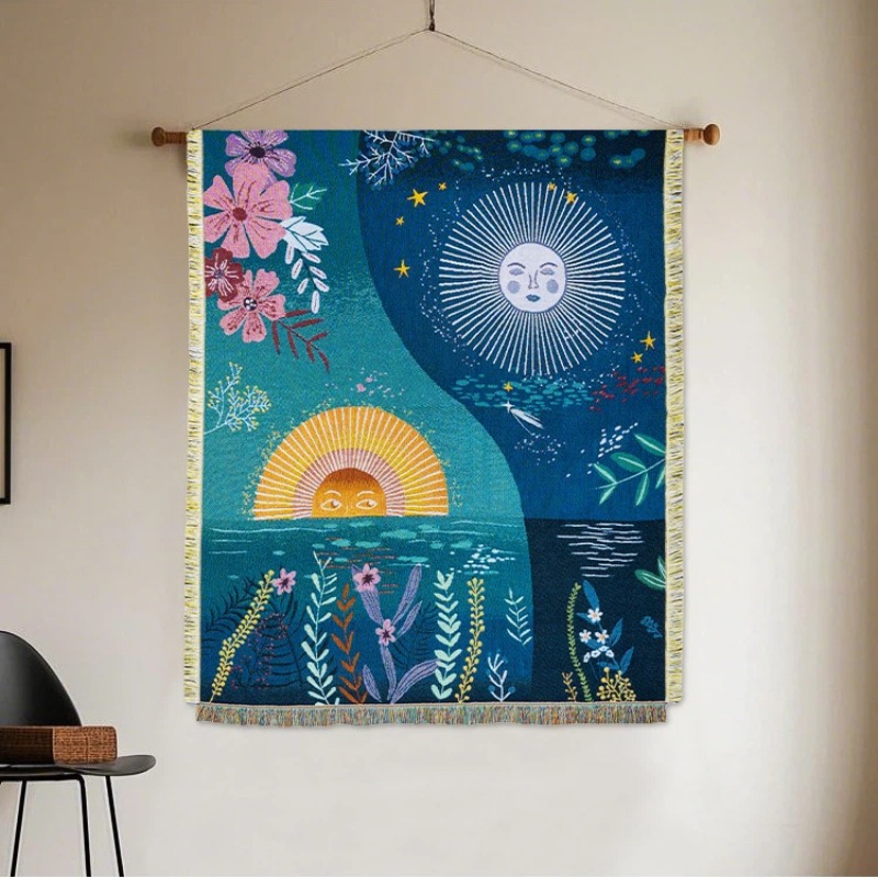 Celestial Sun Moon Woven Tapes - Boho Throw Blanket Fringe recension och pris