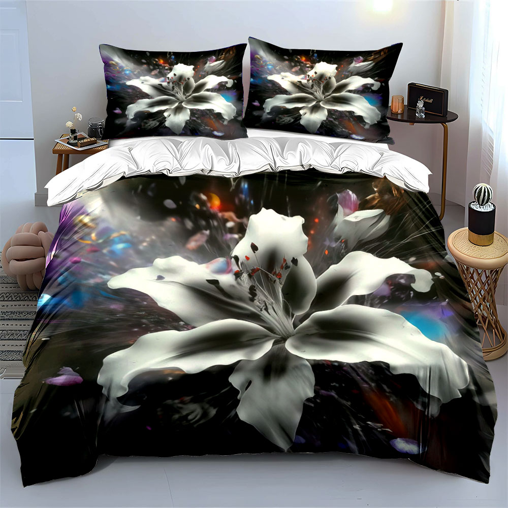 Abstract White Lily Flower Bed - Aesthetic Floral Duvet Cover recension och pris