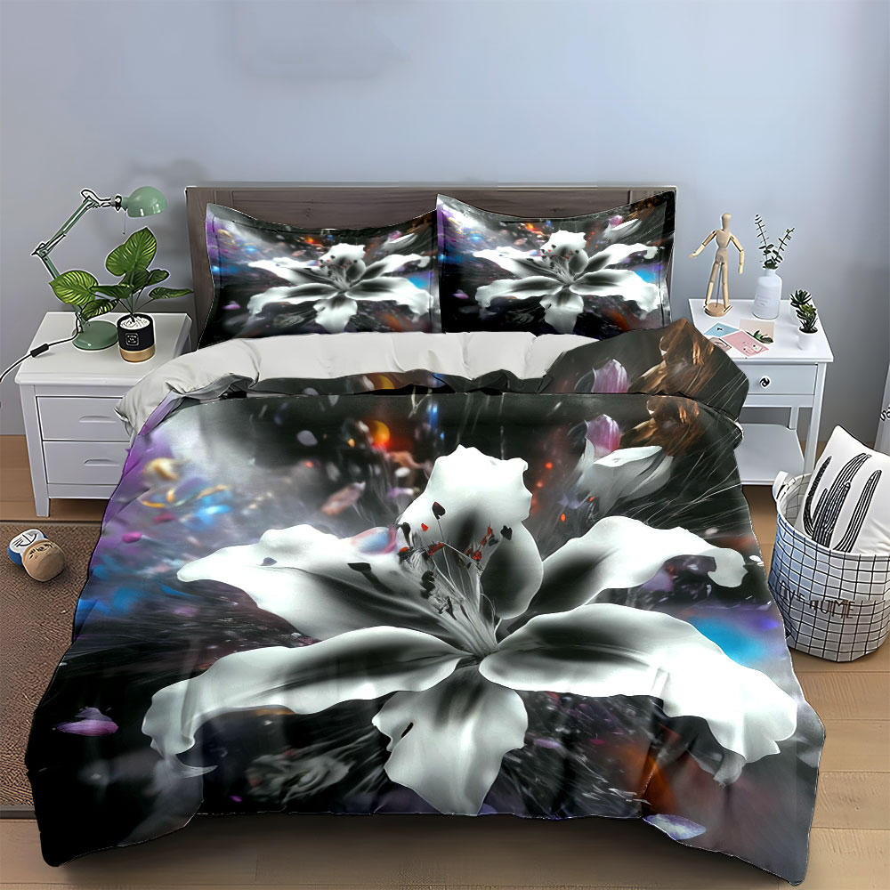 Abstract White Lily Flower Bed - Aesthetic Floral Duvet Cover recension och pris