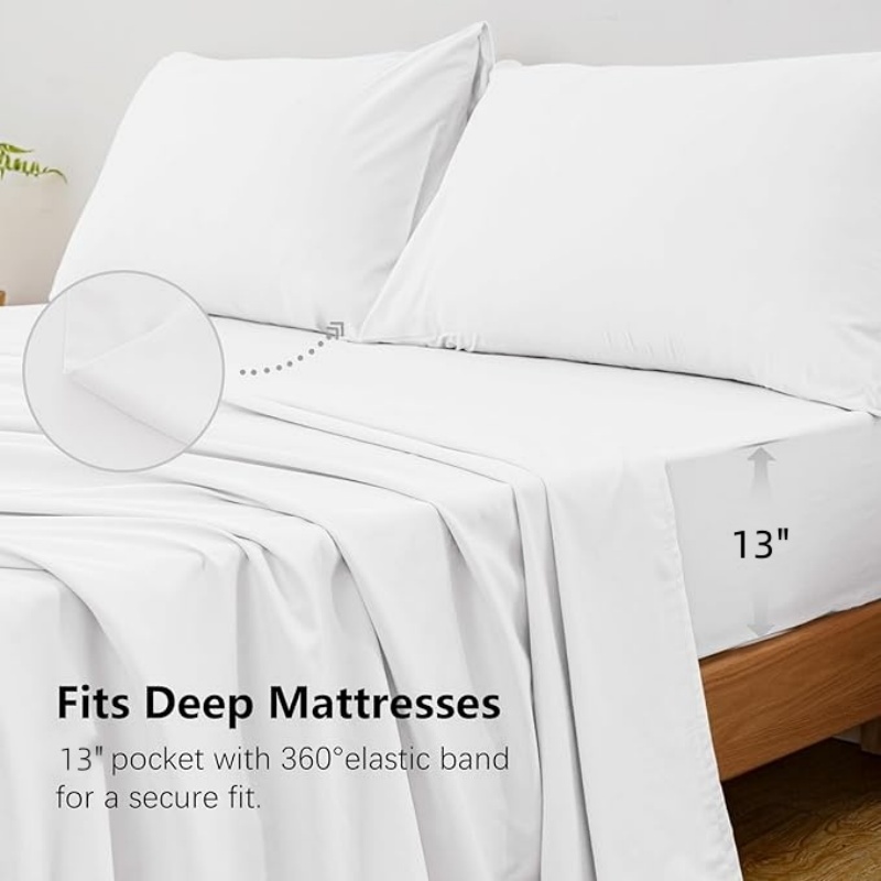 4Pcs King Size Bed Sheet Set 1 - Fitted Bed Sheets Deep Pocket recension och pris