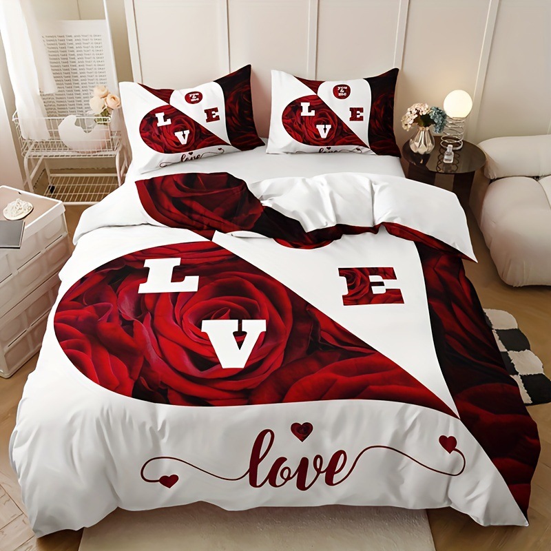 Red Rose Duvet Cover Set King  - Duvet Cover Sets With Zipper recension och pris