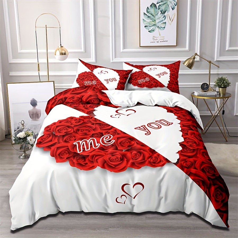 Red Rose Duvet Cover Set King  - Duvet Cover Sets With Zipper recension och pris
