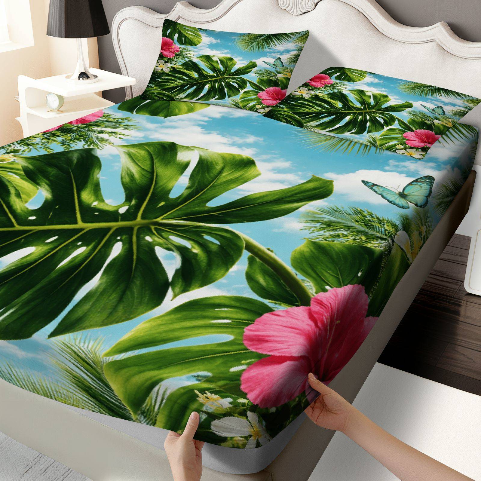 Tropical Hibiscus Bed Sheet Se - Fitted Bed Sheets Deep Pocket recension och pris