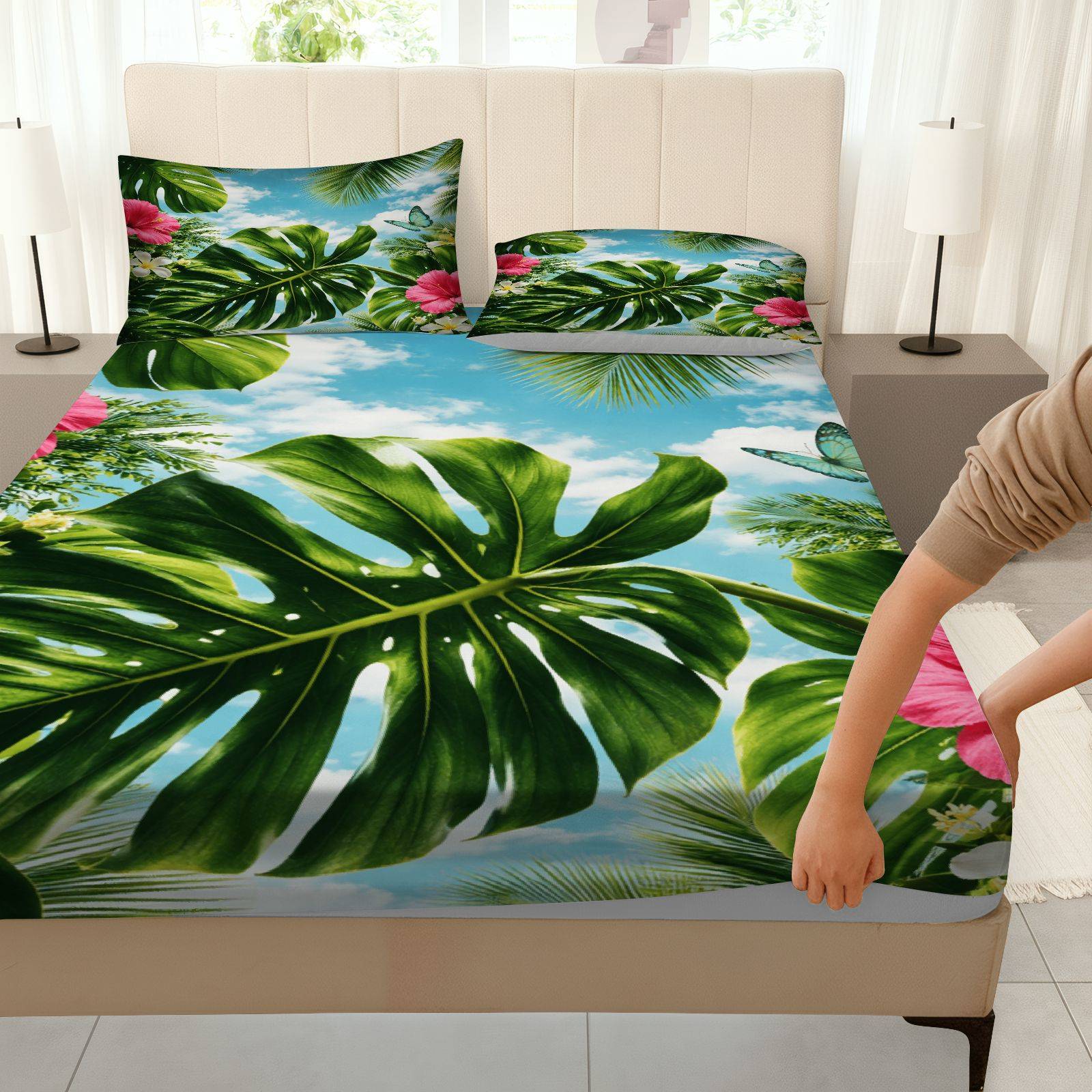 Tropical Hibiscus Bed Sheet Se - Fitted Bed Sheets Deep Pocket recension och pris