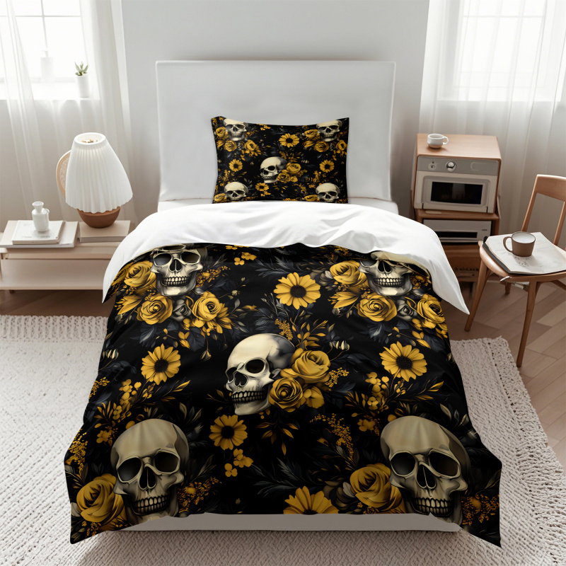 Dark Aesthetic Skull Yellow Fl - Aesthetic Floral Duvet Cover recension och pris