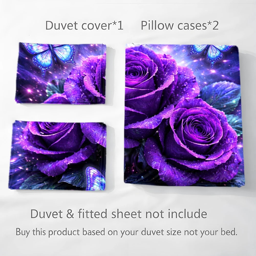 3Pc Dreamy Purple Rose Blue Bu - Duvet Cover Sets With Zipper recension och pris