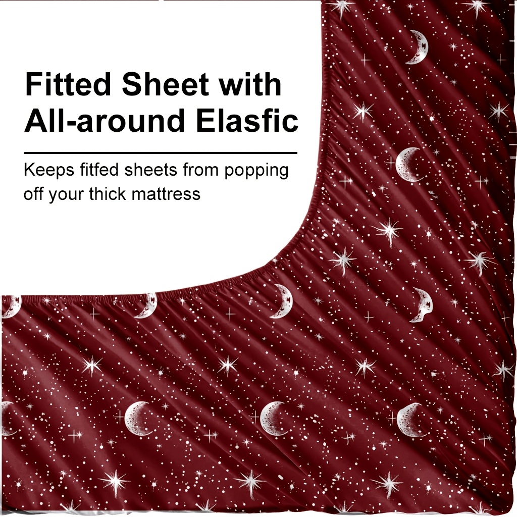 4Pcs Red Moon And Star Print M - Fitted Bed Sheets Deep Pocket recension och pris