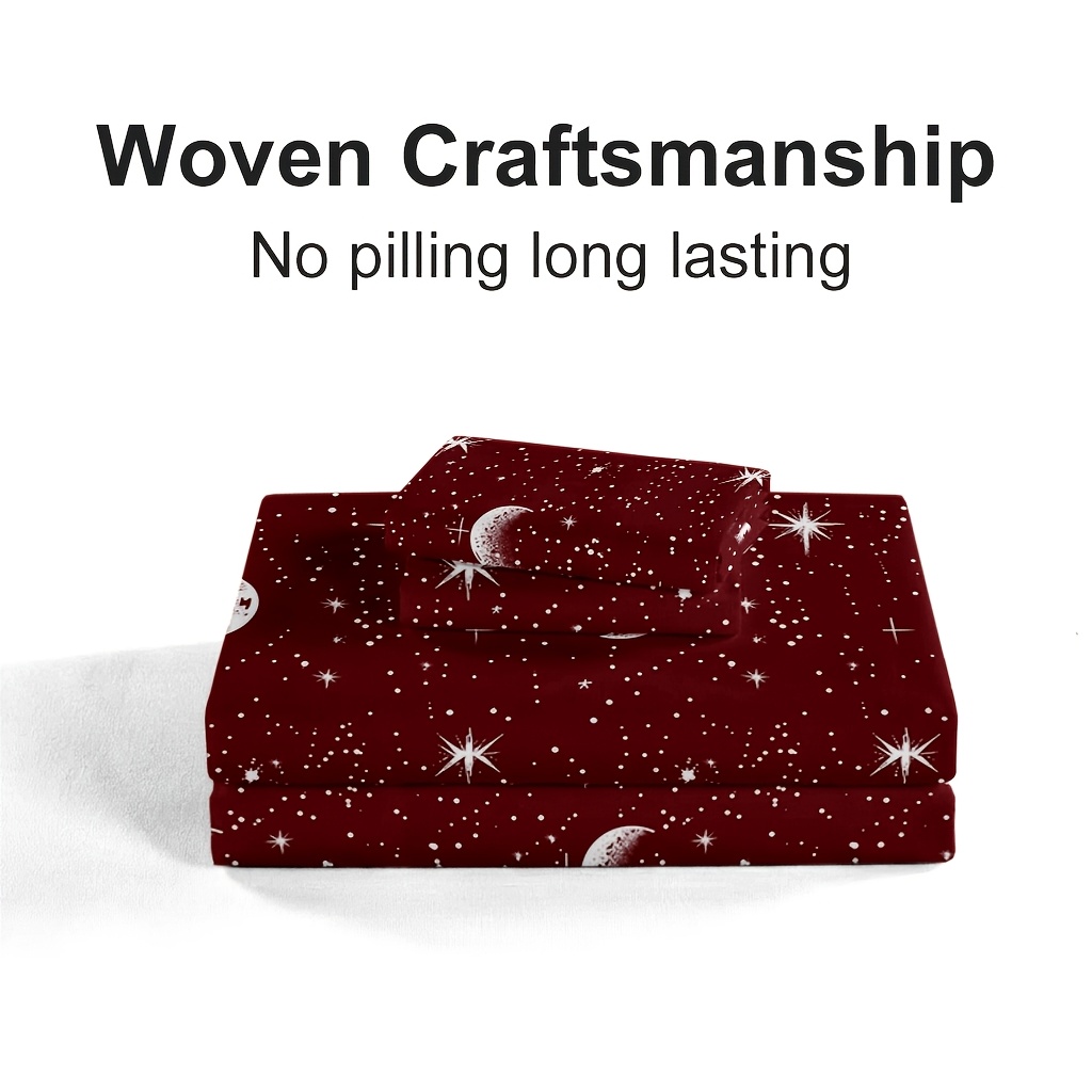 4Pcs Red Moon And Star Print M - Fitted Bed Sheets Deep Pocket recension och pris