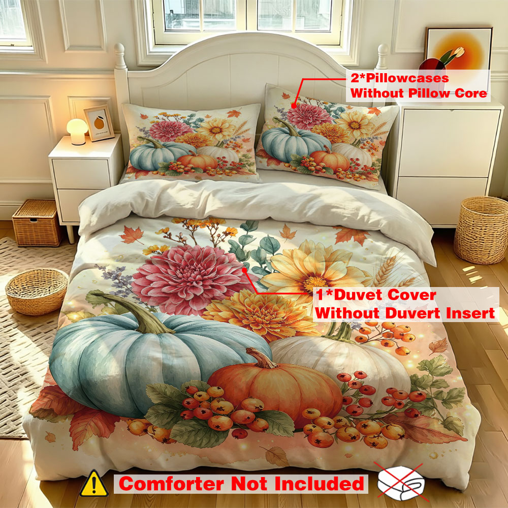 Watercolor Light Blue Pumpkin  - Aesthetic Floral Duvet Cover recension och pris