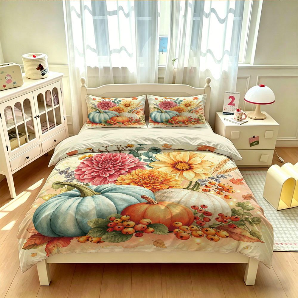 Watercolor Light Blue Pumpkin  - Aesthetic Floral Duvet Cover recension och pris