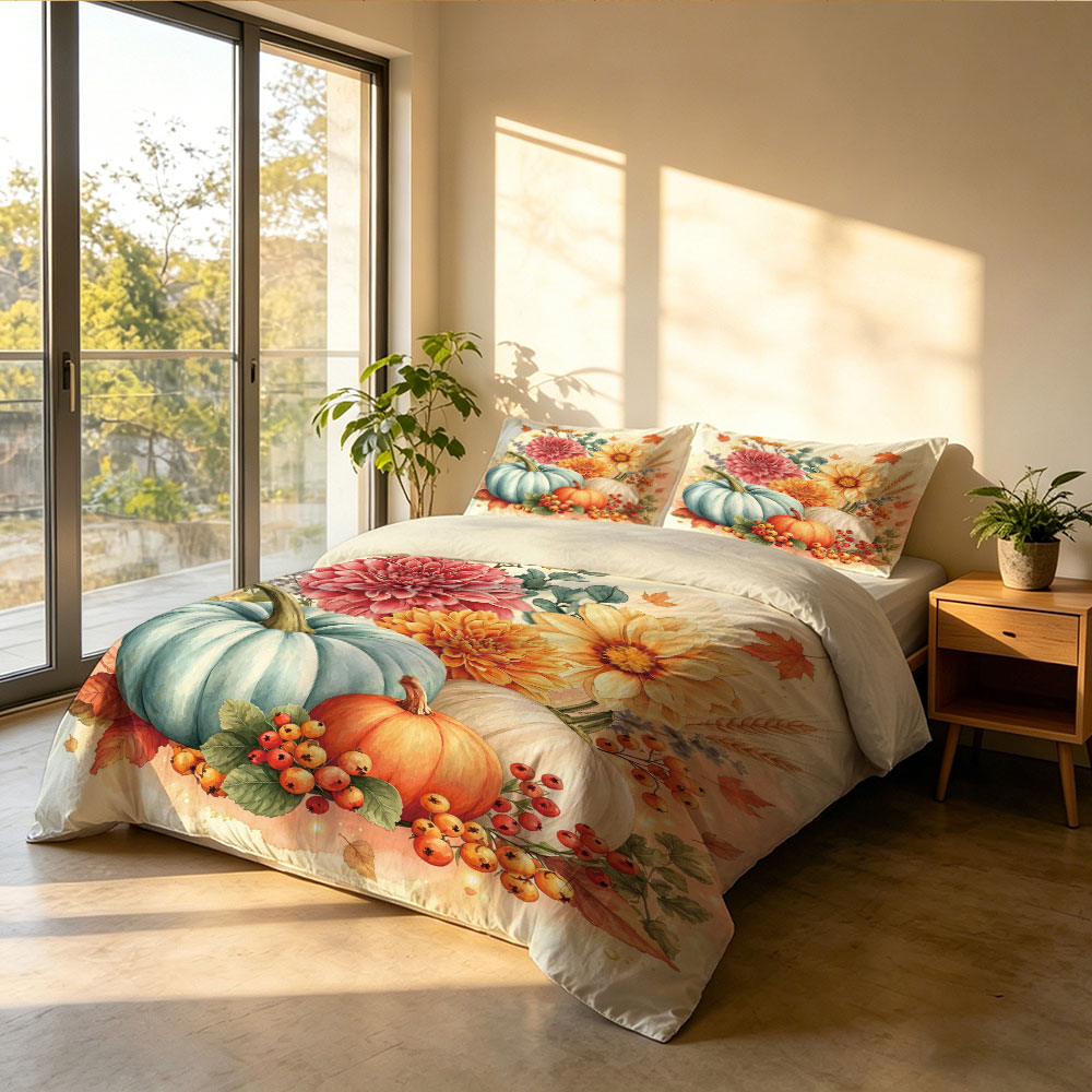 Watercolor Light Blue Pumpkin  - Aesthetic Floral Duvet Cover recension och pris