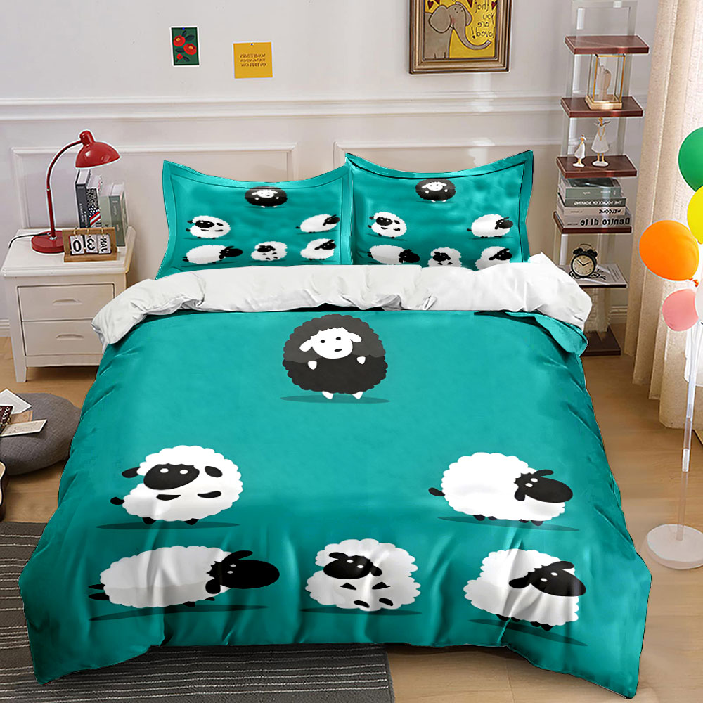 Cartoon sheep and a black one  - Duvet Cover Sets With Zipper recension och pris