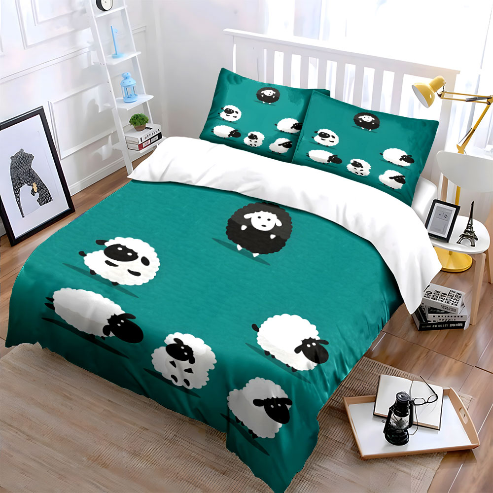Cartoon sheep and a black one  - Duvet Cover Sets With Zipper recension och pris