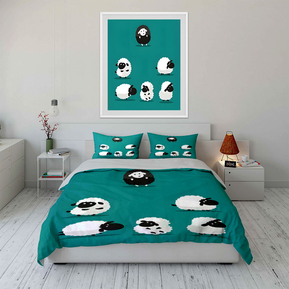 Cartoon sheep and a black one  - Duvet Cover Sets With Zipper recension och pris