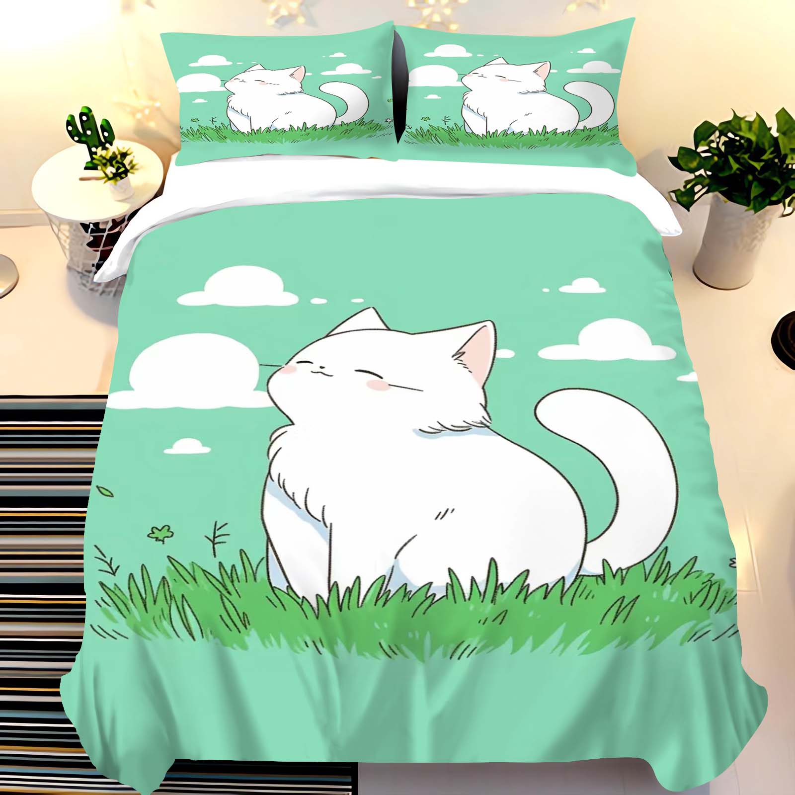 Cute Cat Print Bedding Set wit - Duvet Cover Sets With Zipper recension och pris