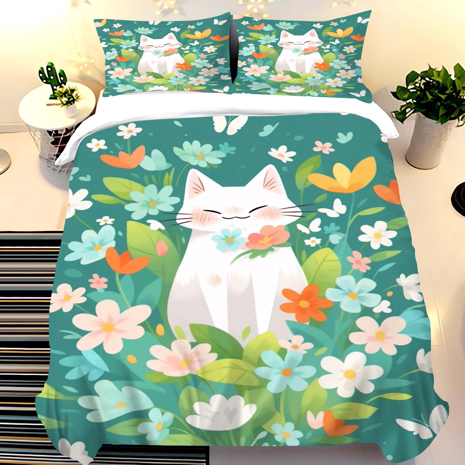 Cute Cat Print Bedding Set wit - Duvet Cover Sets With Zipper recension och pris