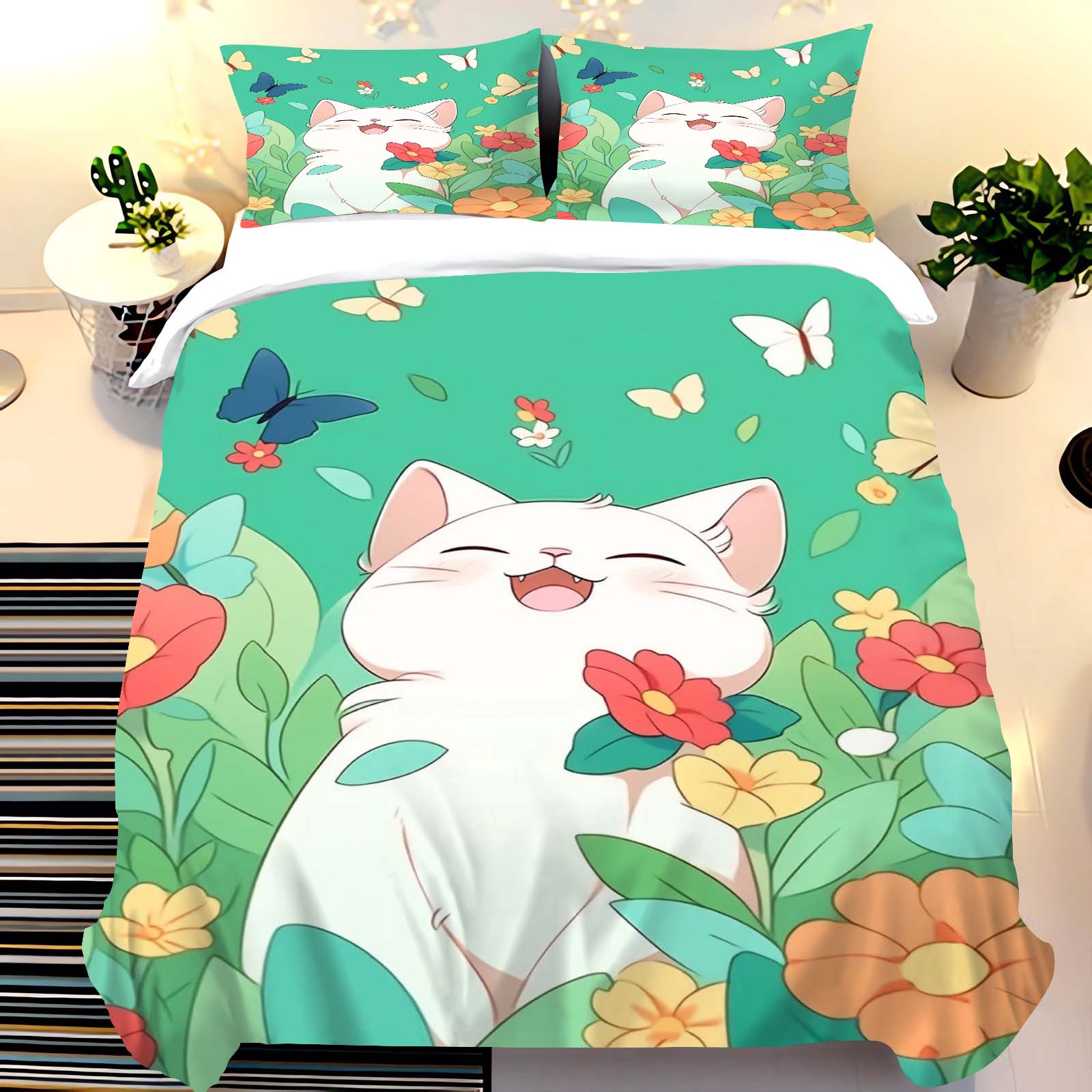 Cute Cat Print Bedding Set wit - Duvet Cover Sets With Zipper recension och pris