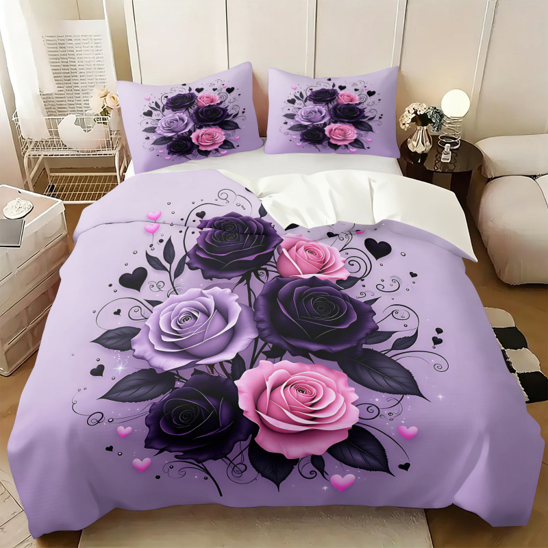 Purple Black Pink Rose Heart D - Aesthetic Floral Duvet Cover recension och pris