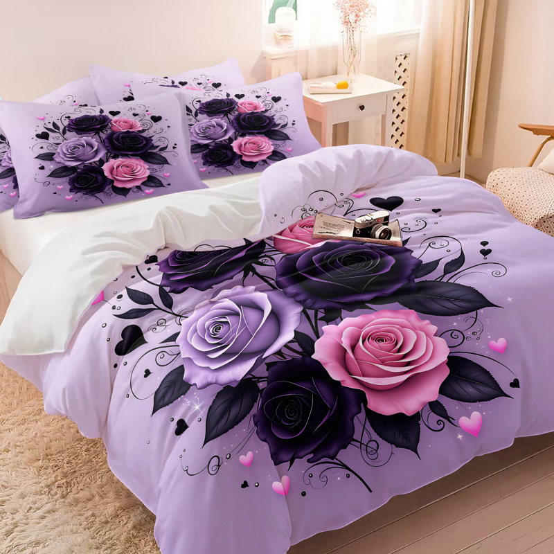 Purple Black Pink Rose Heart D - Aesthetic Floral Duvet Cover recension och pris