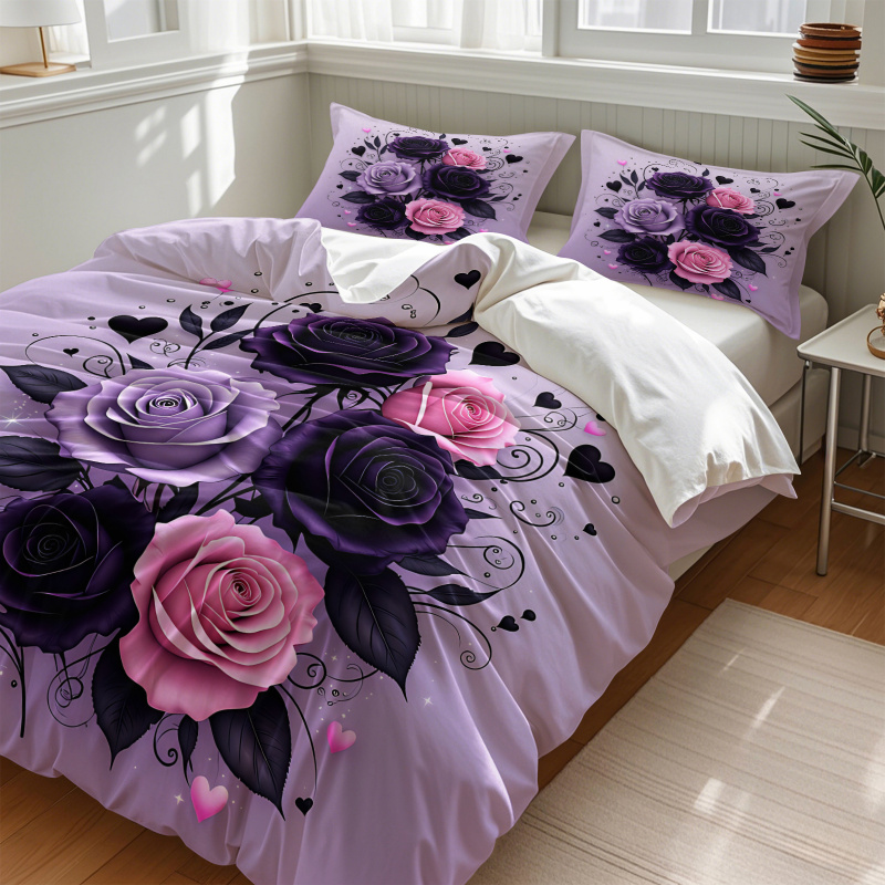 Purple Black Pink Rose Heart D - Aesthetic Floral Duvet Cover recension och pris