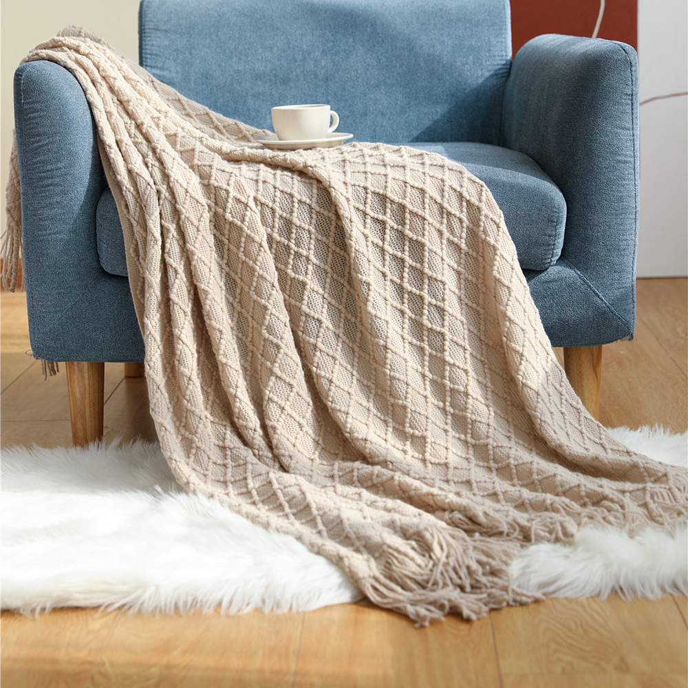 Textile City Diamond Knit Thro - Boho Throw Blanket Fringe recension och pris