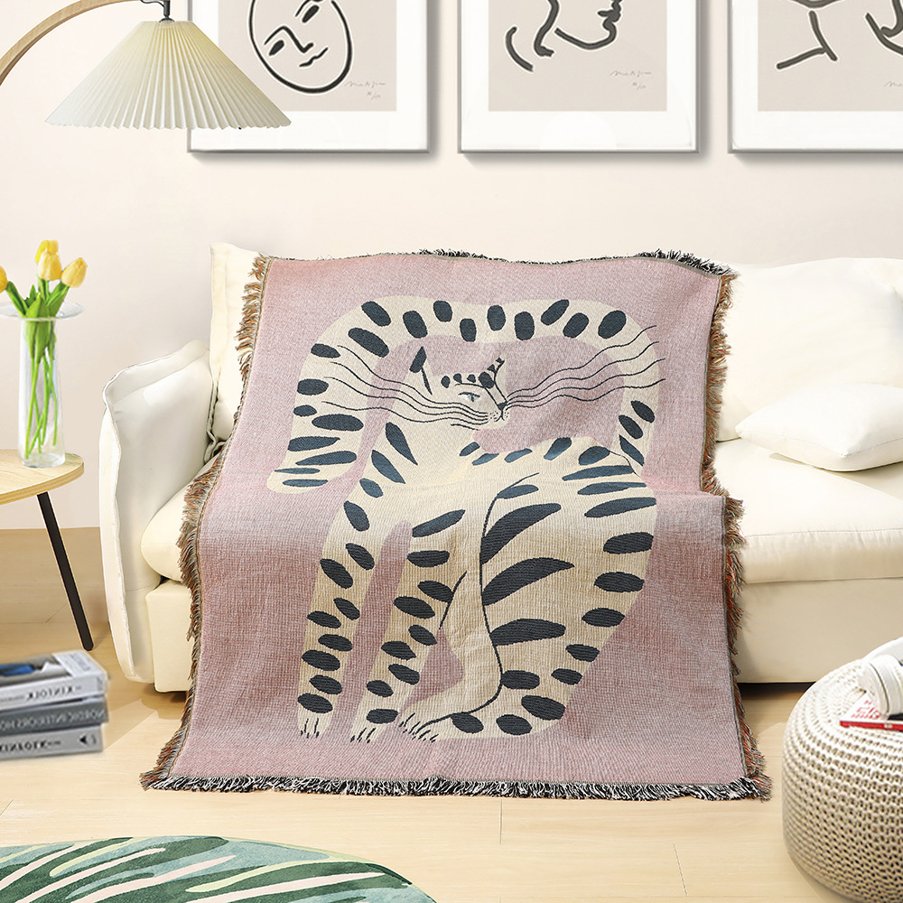 Boho Abstract Cat Jacquard Thr - Boho Throw Blanket Fringe recension och pris
