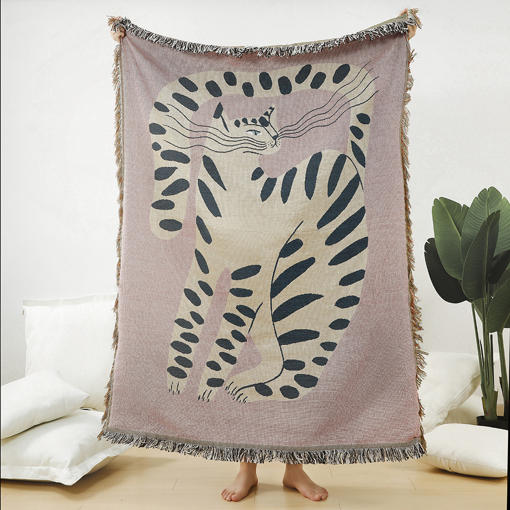Boho Abstract Cat Jacquard Thr - Boho Throw Blanket Fringe recension och pris