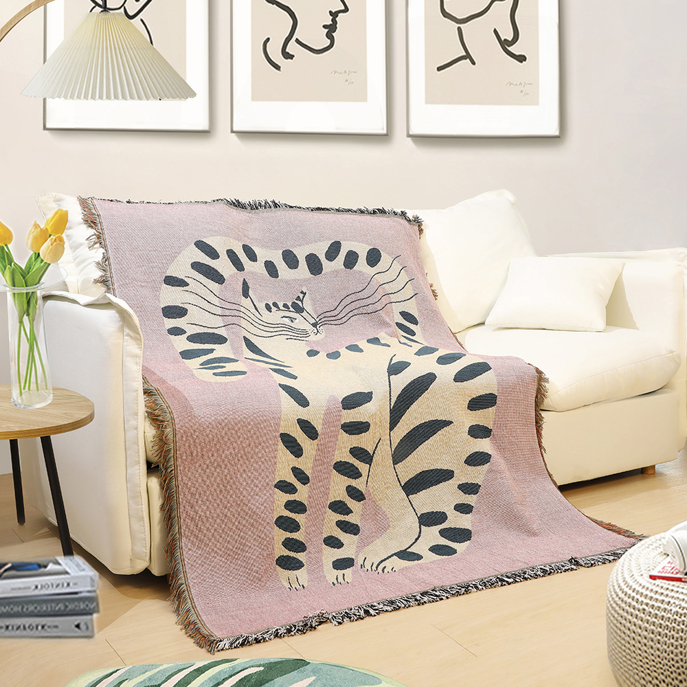 Boho Abstract Cat Jacquard Thr - Boho Throw Blanket Fringe recension och pris
